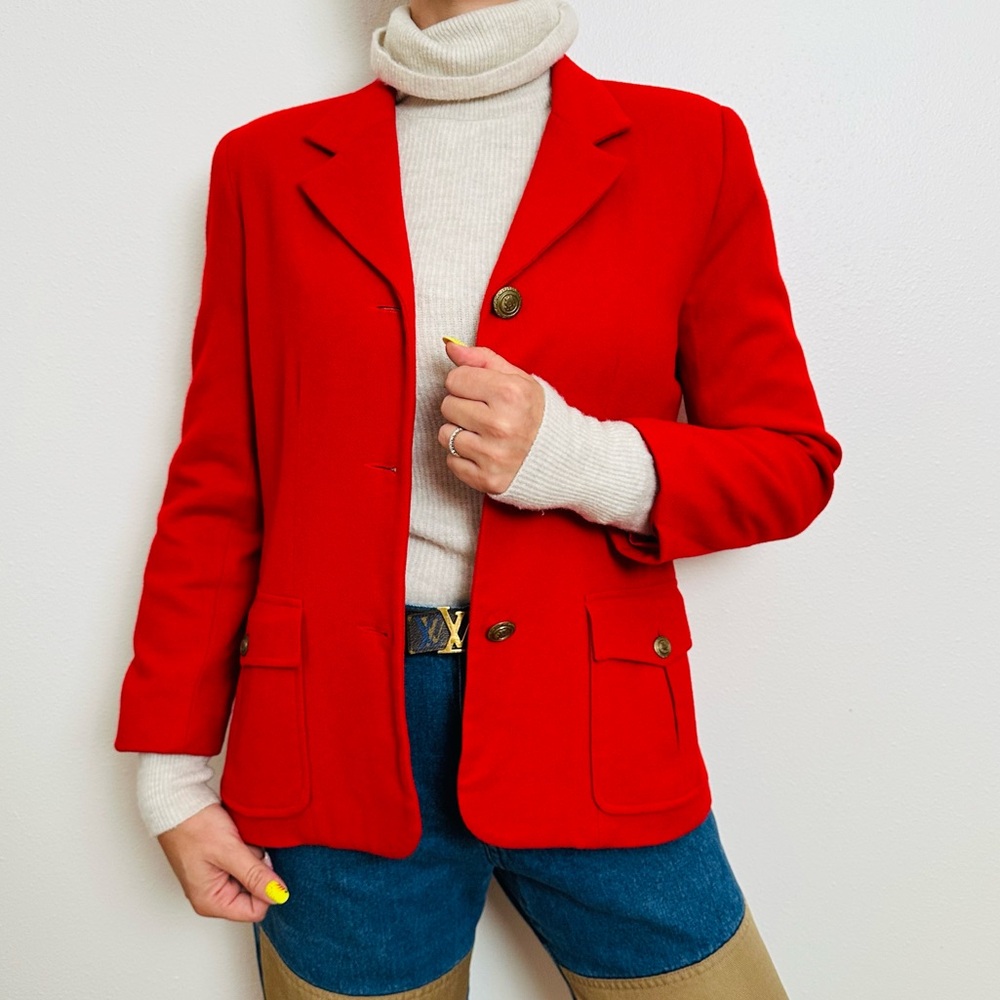 Vintage Fundamental Things Red Blazer Jacket 100% Wool Gold Buttons
